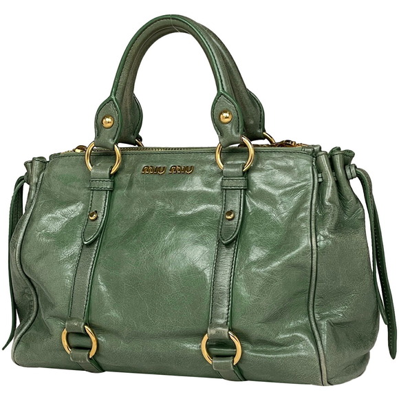 Miu Miu Logo Handbag Leather Green - Picture 1 of 7